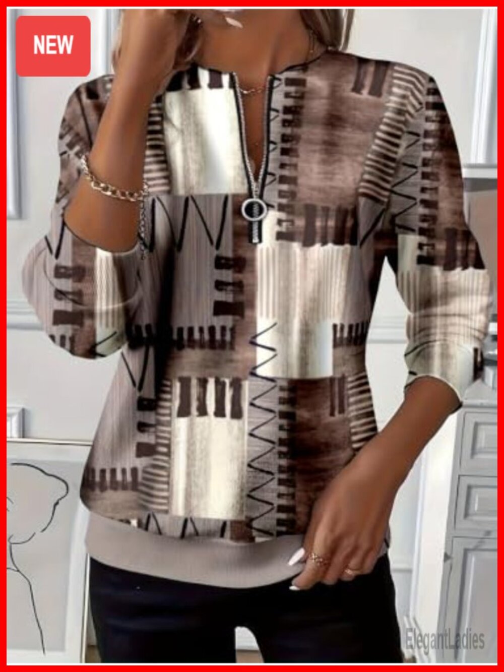 Vintage Geometric Half Zip Sweatshirt Long Sleeve Relaxed Fit